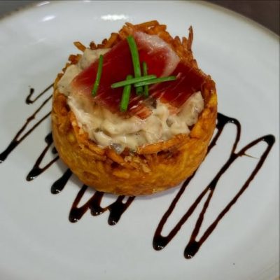 Nidos de patatas con setas shiitake